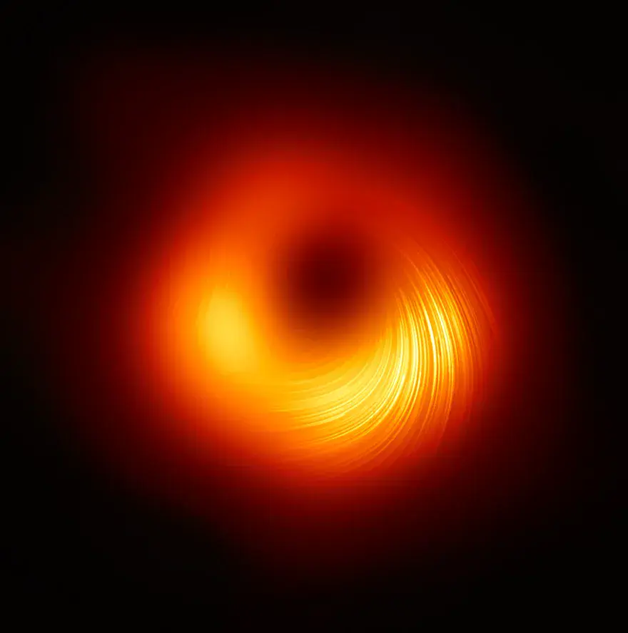 M87 black hole imaged in polarised light, revealing magnetic field structure